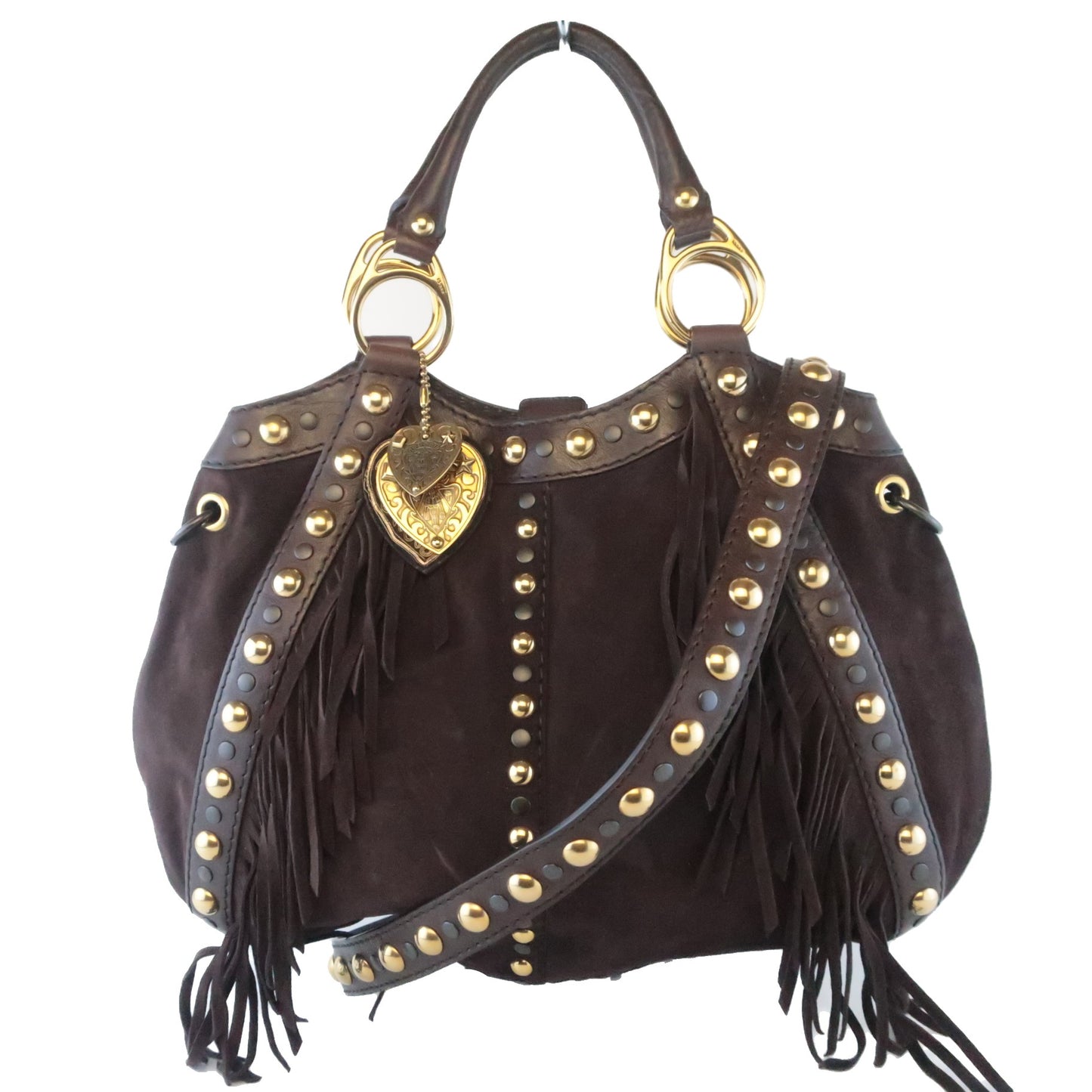 Gucci Gucci Runway Brown Suede Babouska Large Fringe Studded Tote bag LVBagaholic