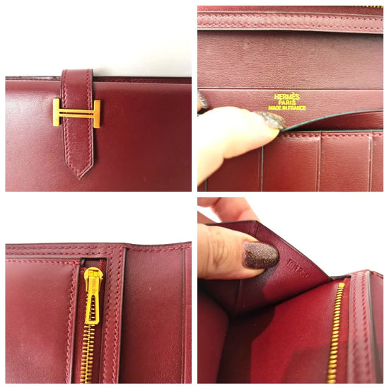 Hermes Hermes Bearn Maroon Swift Leather Bag Wallet (792) LVBagaholic