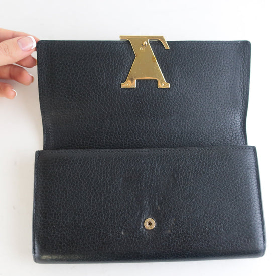 Louis Vuitton Louis Vuitton Black Taurillon Leather Capucines Wallet LVBagaholic