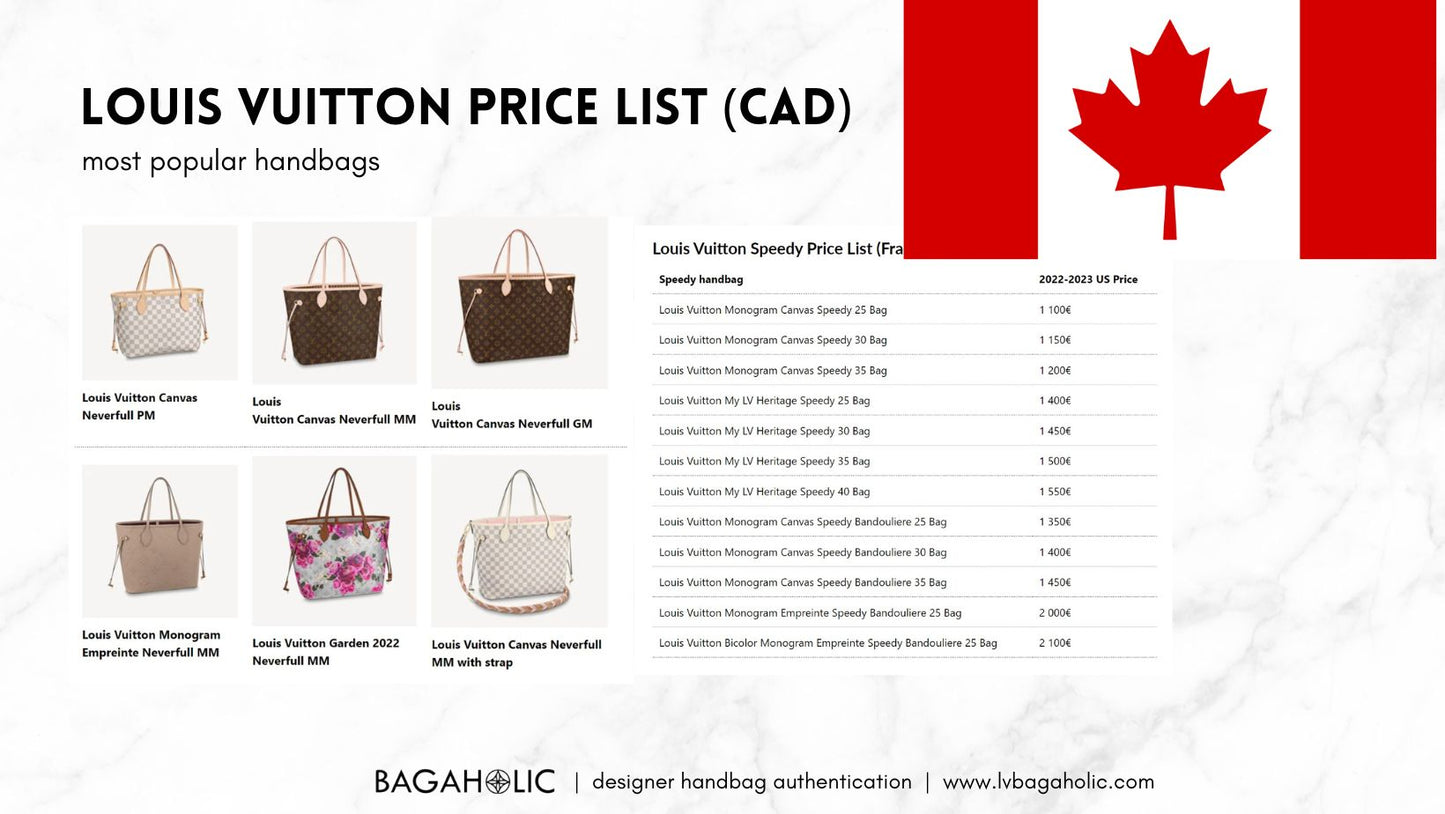 Full Louis Vuitton Bags Price List canada