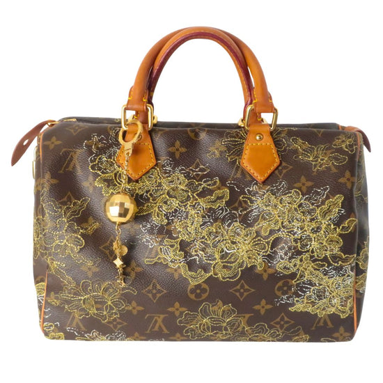 Louis Vuitton Gold Speedy Dentelle Bag + charm!