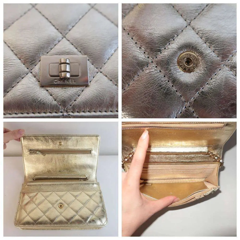 Chanel Aged Calfskin Metallic Gold 2.55 Wallet On Chain (WOC) – Bagaholic