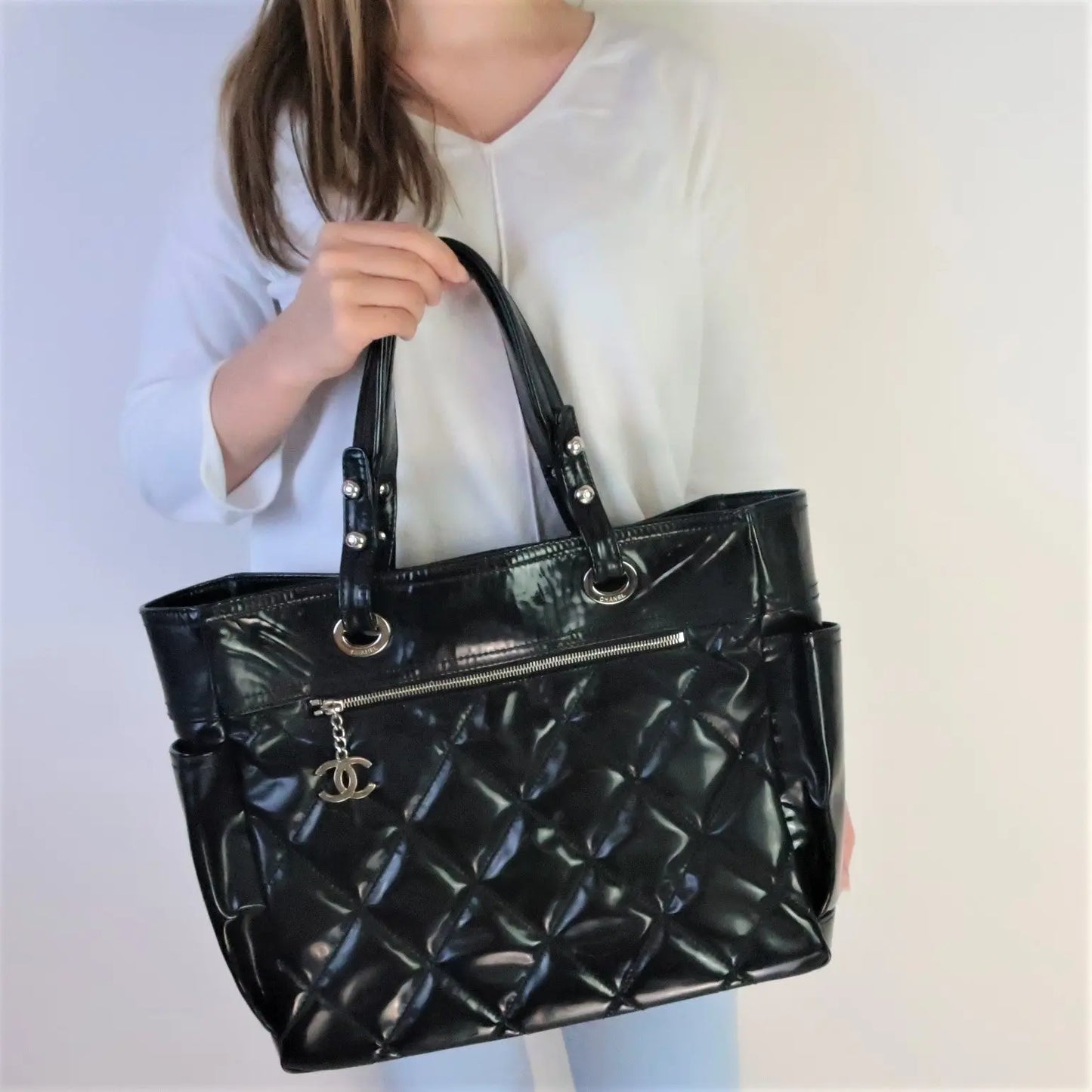 Chanel Black Patent Leather Biarritz Tote Bag – Bagaholic