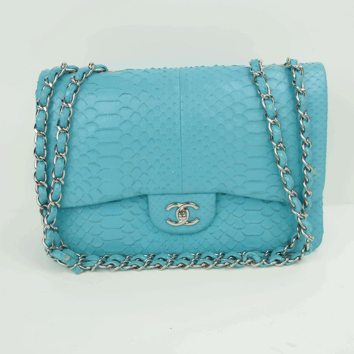 Chanel Blue Flap Jumbo Python Bag – Bagaholic