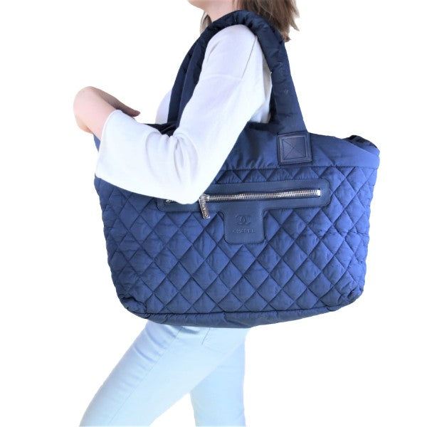 Chanel Quilted Nylon Large Shopping Tote - Blue Totes, Handbags - CHA764653