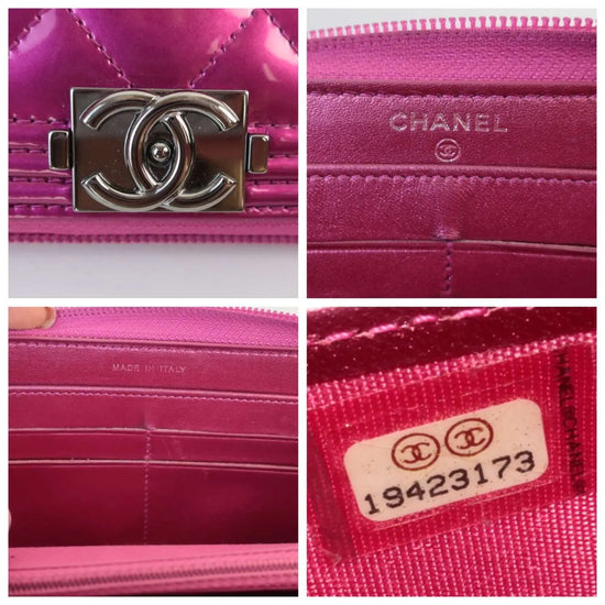 Chanel Chanel Boy Patent Leather Fuchsia Long Zipped Wallet LVBagaholic