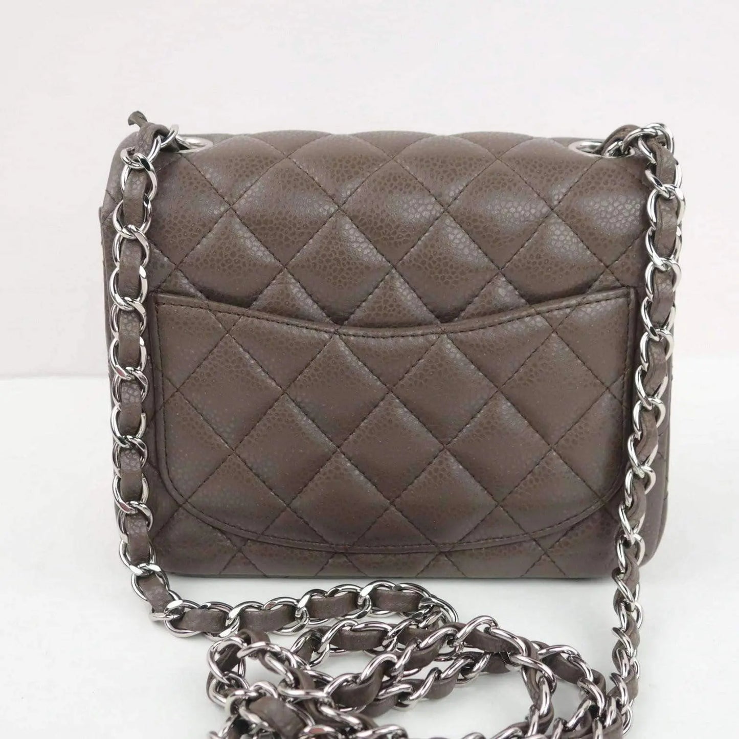 Chanel Brown Quilted Caviar Leather Classic Square Mini Flap Bag