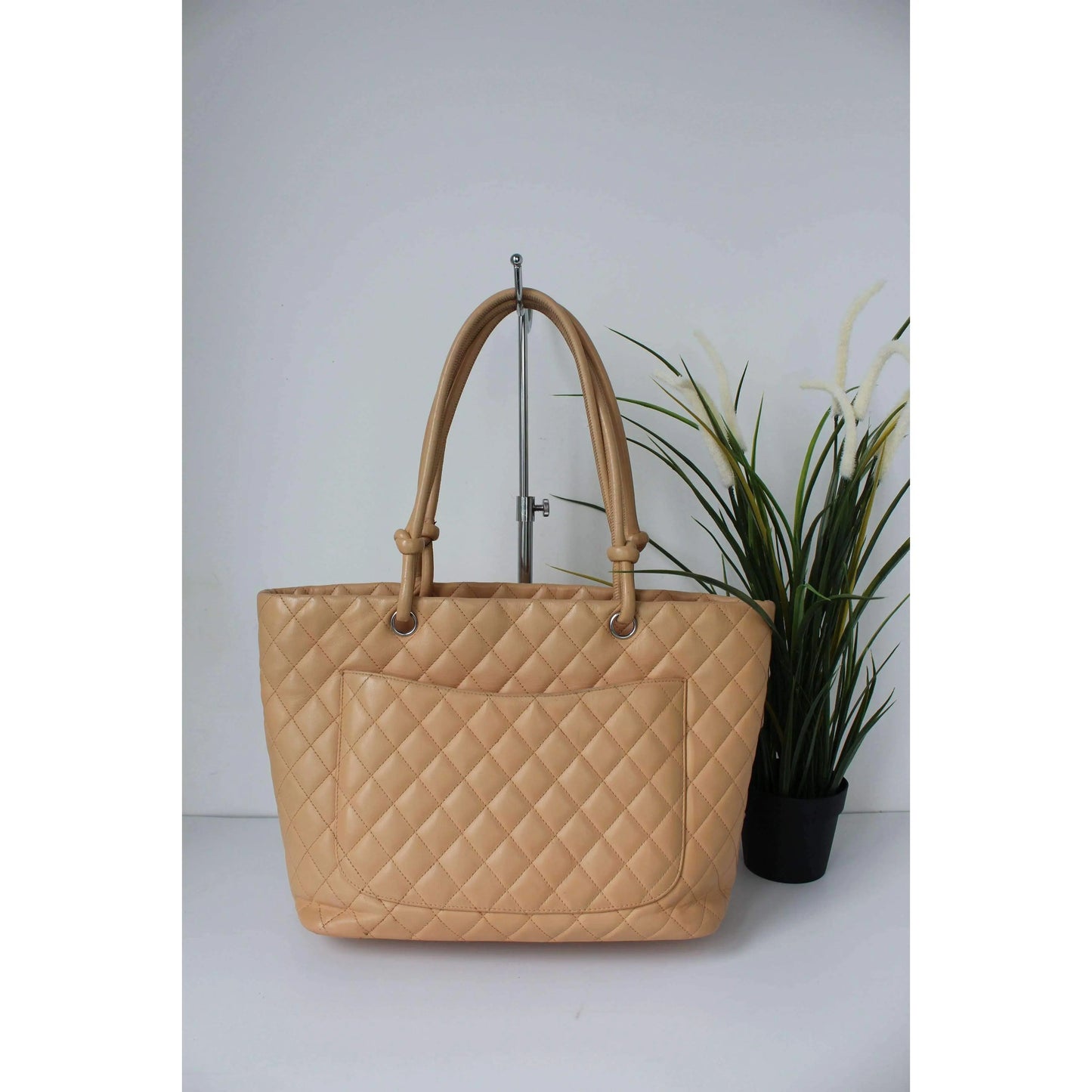 Chanel CC Cambon Beige Quilted Calfskin Shoppping Tote Large Bag