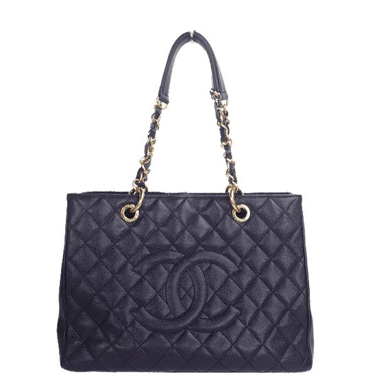 Chanel Caviar GST 13 Grand Shopping Tote Chain Shoulder Bag Black –  Bagaholic