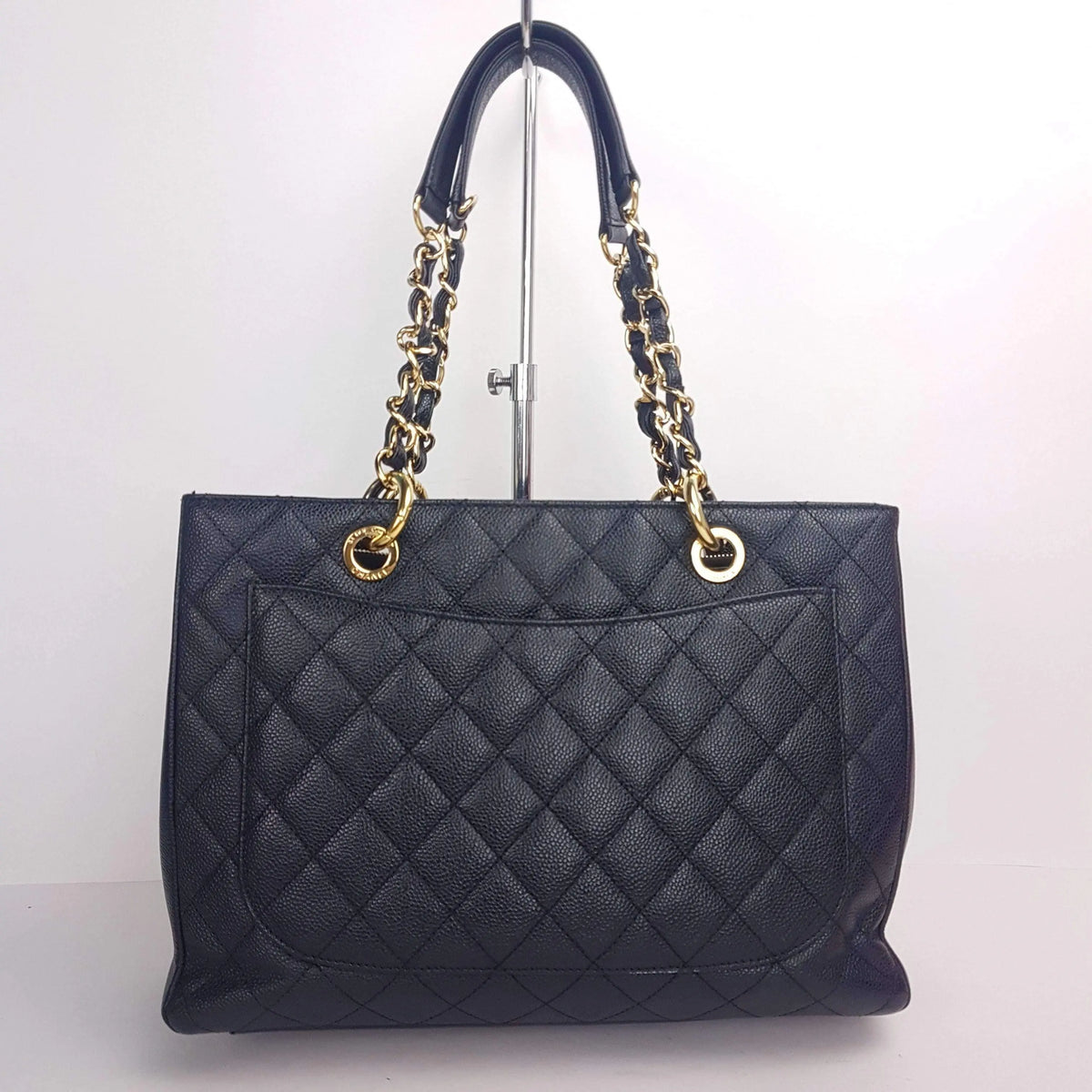 Chanel Caviar GST 13 Grand Shopping Tote Chain Shoulder Bag Black –  Bagaholic