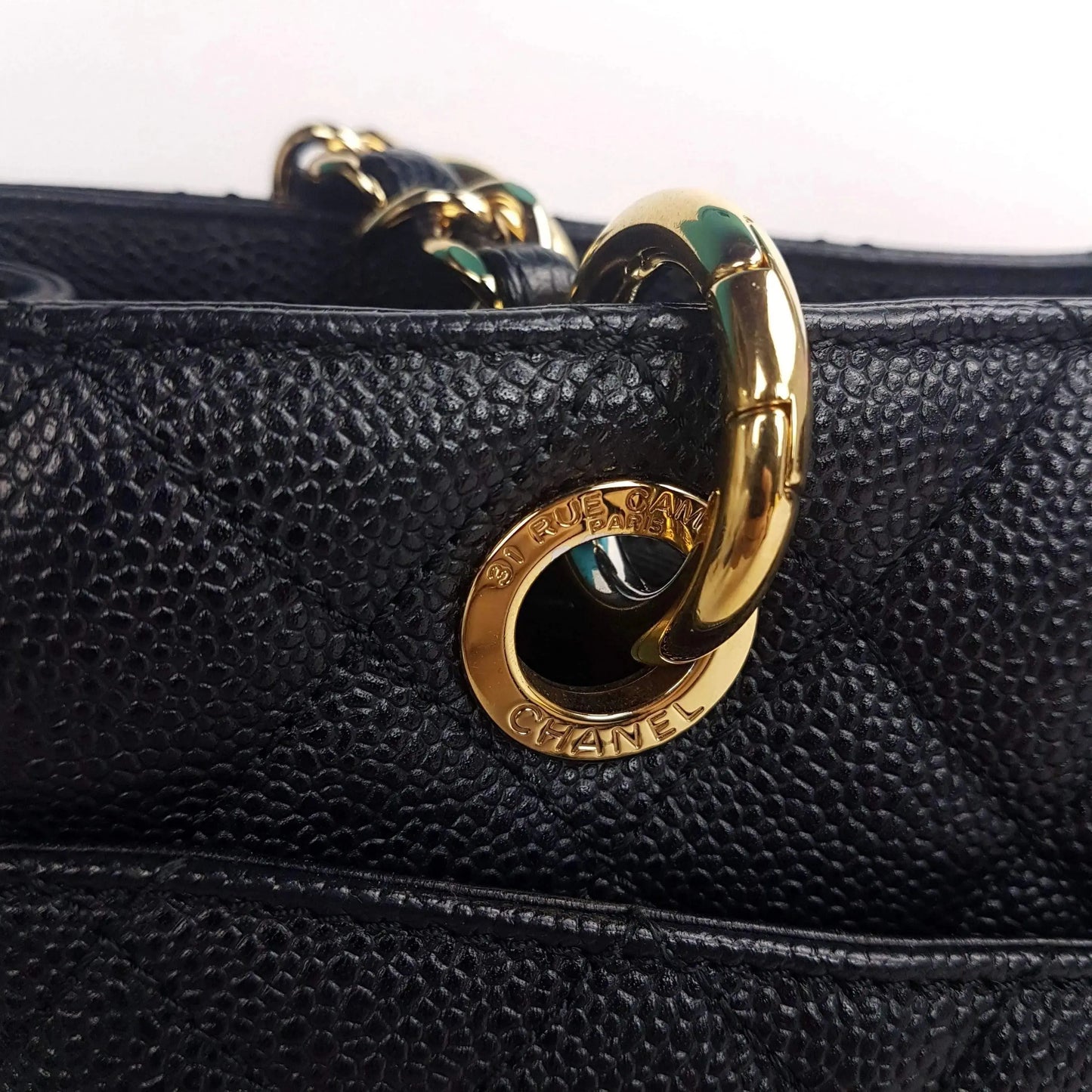 Chanel Caviar GST 13 Grand Shopping Tote Chain Shoulder Bag Black