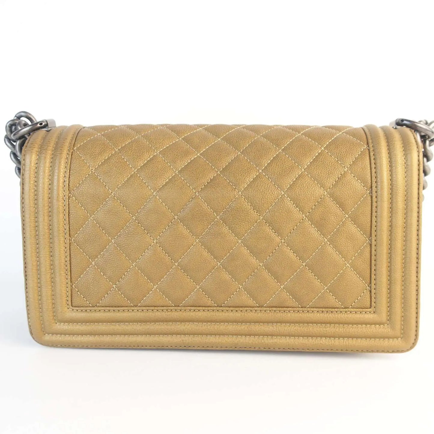 Chanel Chanel Gold Quilted Leather Medium Boy Ruthenium Hardware Bag LVBagaholic