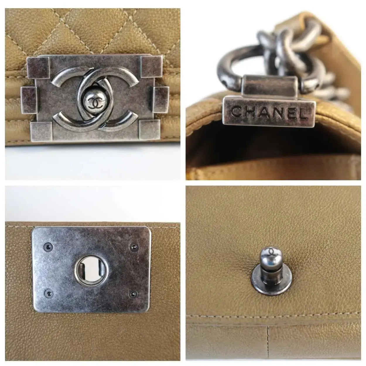 Chanel Chanel Gold Quilted Leather Medium Boy Ruthenium Hardware Bag LVBagaholic