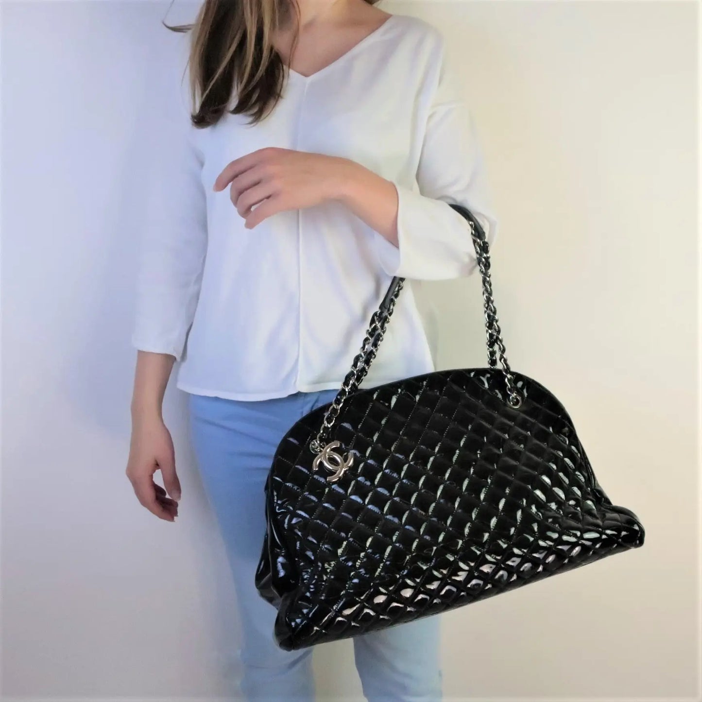 Chanel Black Iridescent Quilted Leather Just Mademoiselle Tote Bag