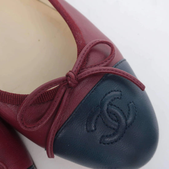 Chanel Chanel Leather Cap Toe CC Ballet Flats LVBagaholic