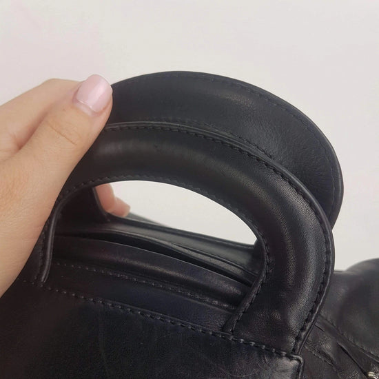 Load image into Gallery viewer, Chanel Chanel Vintage Black Leather Bowler Tweed Trim Bag LVBagaholic
