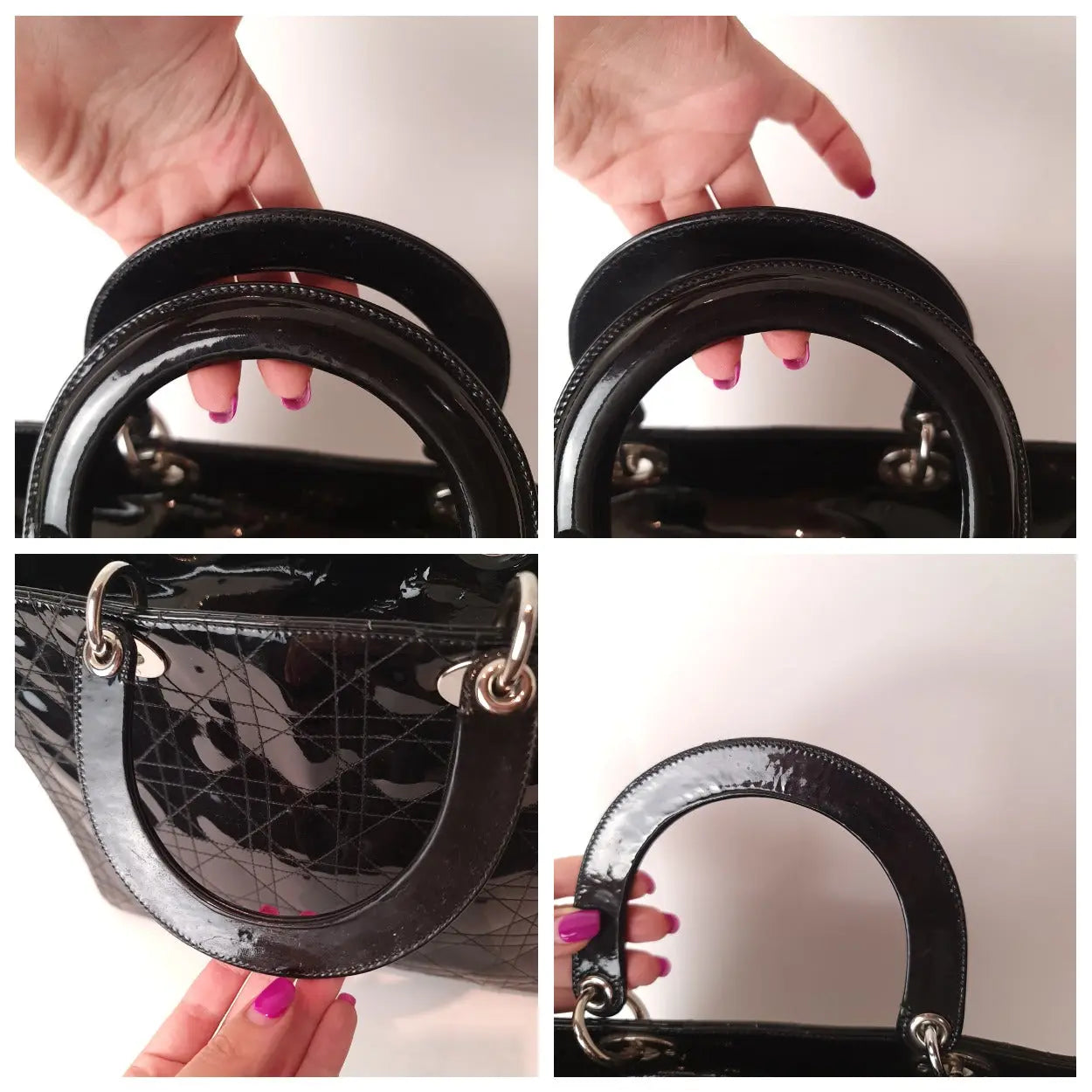 Christian Dior Black Cannage Patent Leather Large Lady Dior Bag