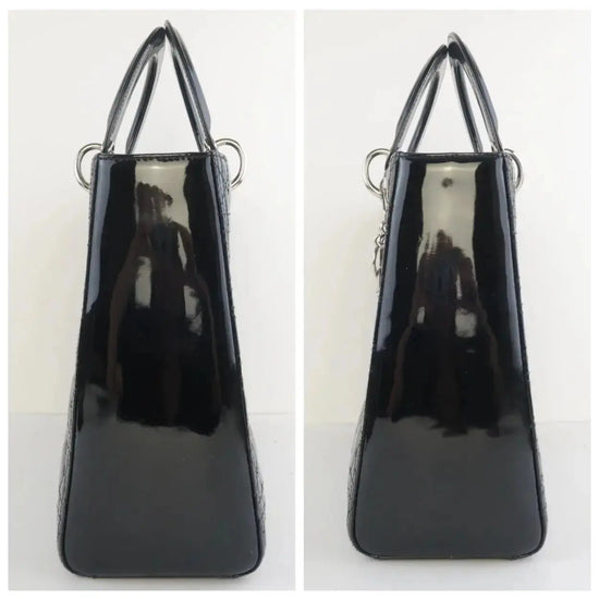 Dior Christian Dior Black Cannage Patent Leather Large Lady Dior Shoulder Bag LVBagaholic