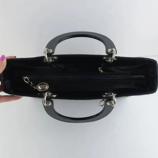 Dior Christian Dior Black Cannage Patent Leather Large Lady Dior Shoulder Bag LVBagaholic