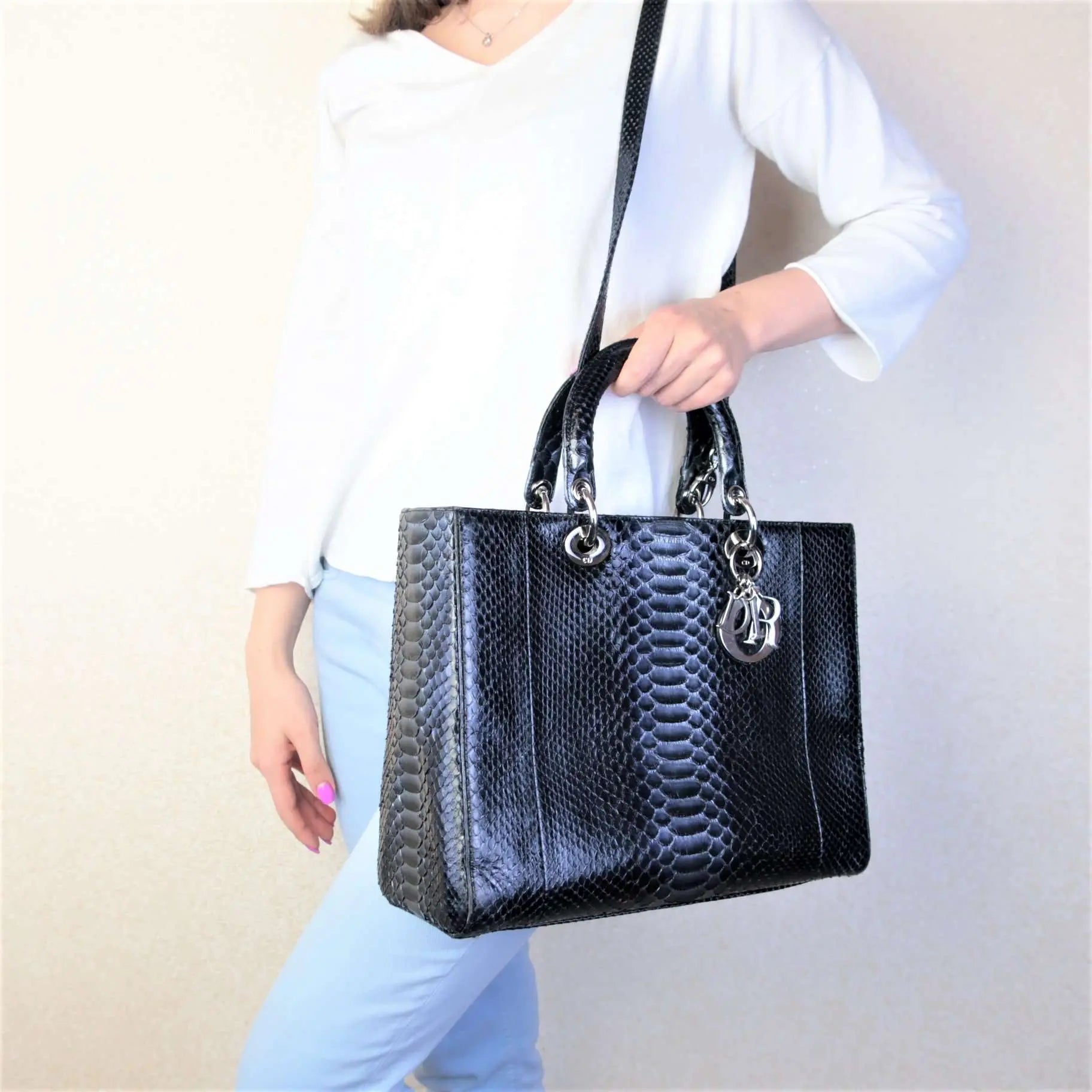 Christian Dior Black Python Large Lady Dior Bag – Bagaholic