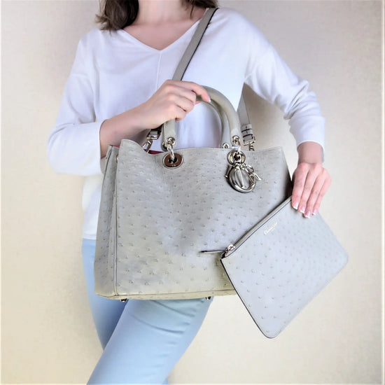 Load image into Gallery viewer, Dior Dior Large Beige Ostrich Diorissimo Tote Bag LVBagaholic
