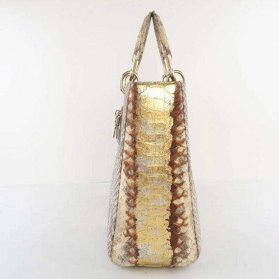 Cargar imagen en el visor de la galería, Dior Dior Limited Edition Gold Python Lady Dior Large Shoulder Bag LVBagaholic
