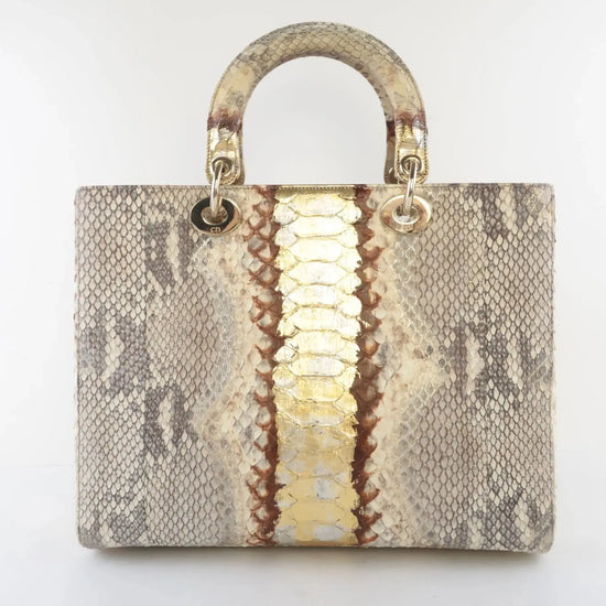 Cargar imagen en el visor de la galería, Dior Dior Limited Edition Gold Python Lady Dior Large Shoulder Bag LVBagaholic
