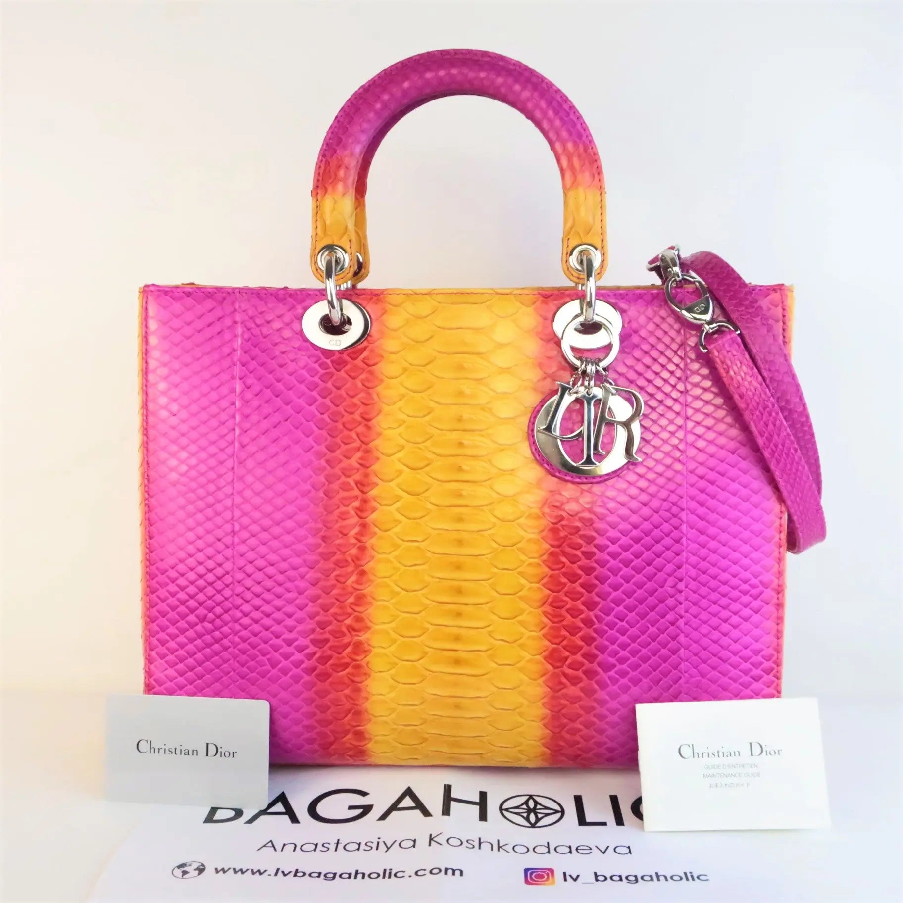 Dior Limited Edition Pink Python Lady Dior Large Shoulder Bag – Bagaholic