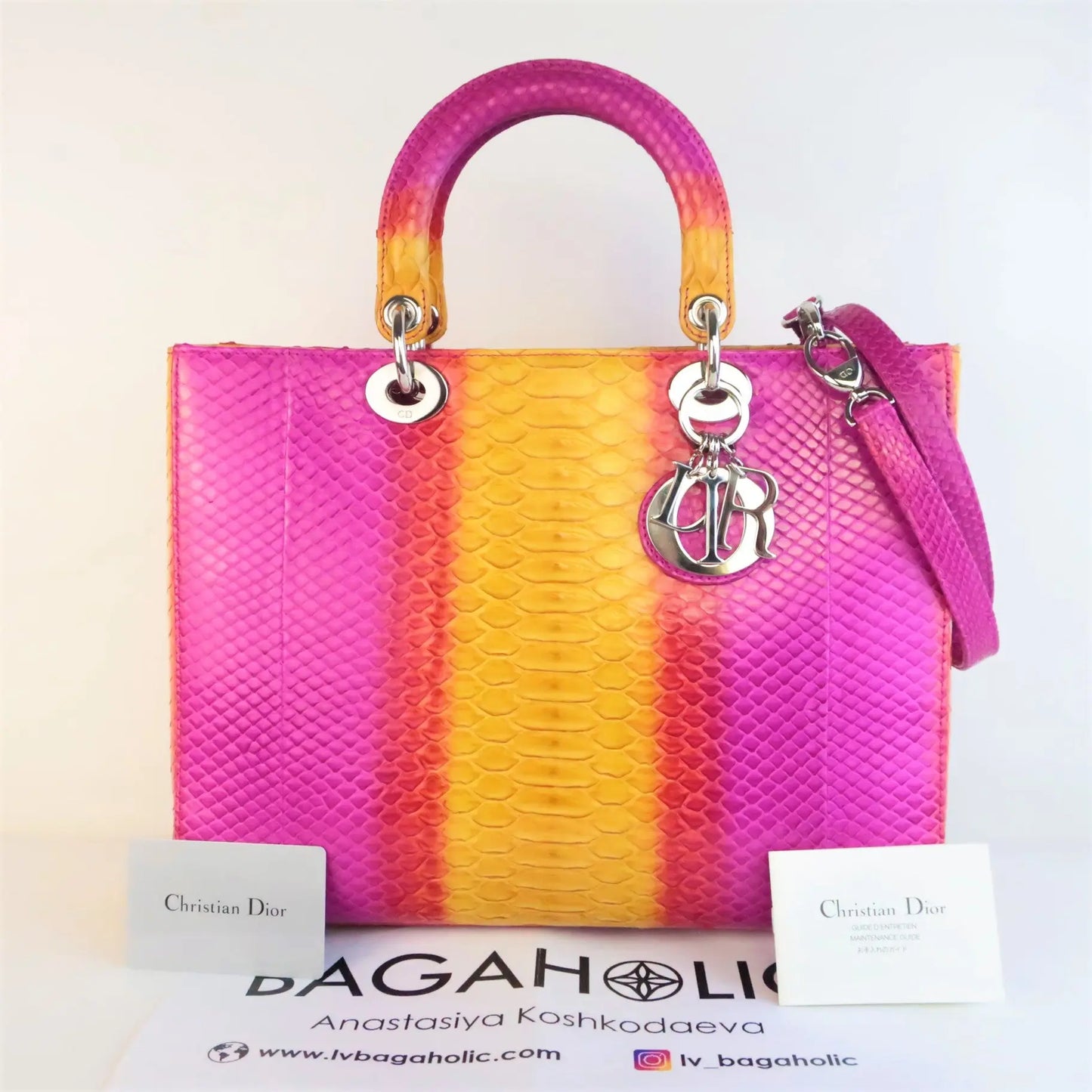 Pink Python Bags Dior Limited Edition Pink Python Lady Dior Large Shoulder Bag – Bagaholic