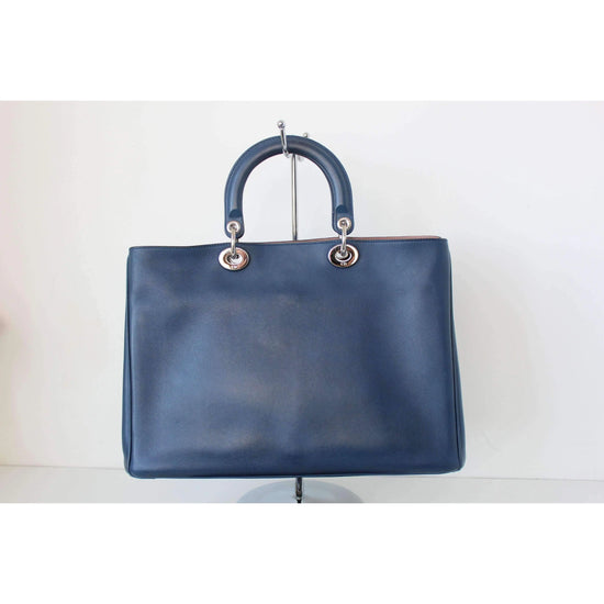 Dior Dior Navy Blue/Light Pink Satin-Finish Calfskin Leather Large Diorissimo Tote Bag LVBagaholic