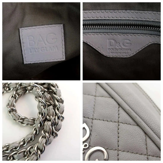 Dolce Gabbana Dolce & Gabbana Light Grey Quilted Lily Glam Leather Bag LVBagaholic