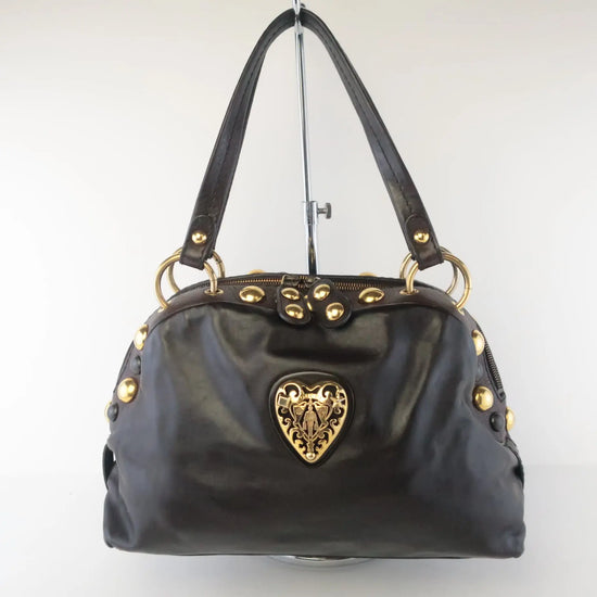 Load image into Gallery viewer, Gucci Gucci Black Leather Babouska Heart Dome Medium Satchel Bag LVBagaholic
