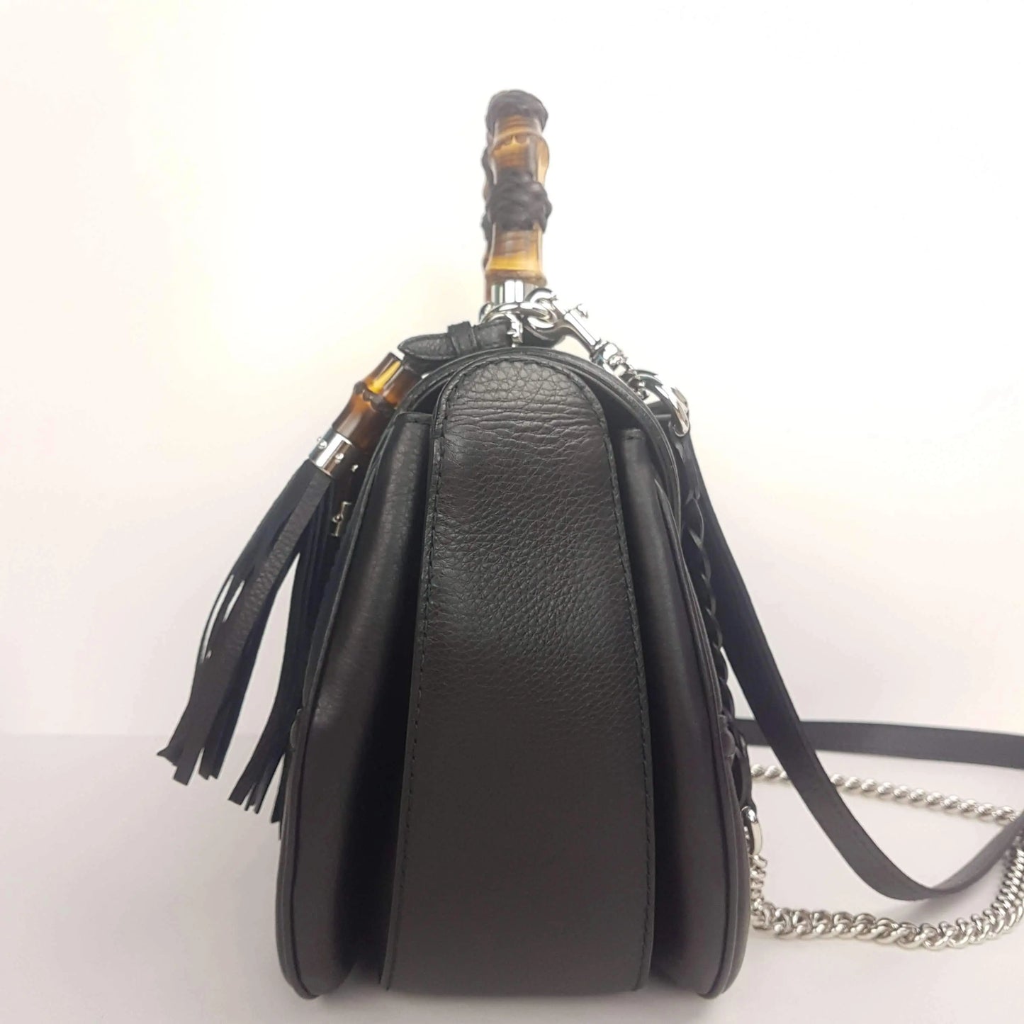 Gucci Gucci Black Leather Bamboo Top Handle Crossbody Bag LVBagaholic