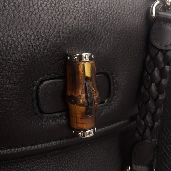 Gucci Gucci Black Leather Bamboo Top Handle Crossbody Bag LVBagaholic