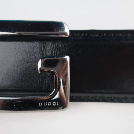 Gucci Gucci Black Men's Leather Belt with Silver Buckle LVBagaholic