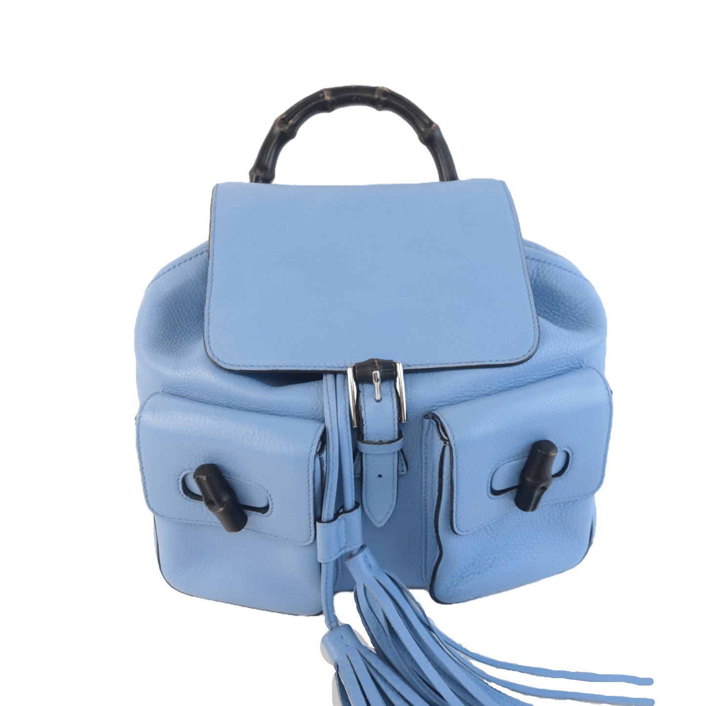 Cargar imagen en el visor de la galería, Gucci Gucci Calfskin Medium Bamboo Backpack Blue Jeans LVBagaholic
