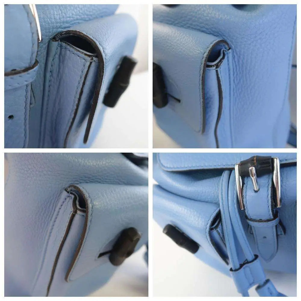 Load image into Gallery viewer, Gucci Gucci Calfskin Medium Bamboo Backpack Blue Jeans LVBagaholic
