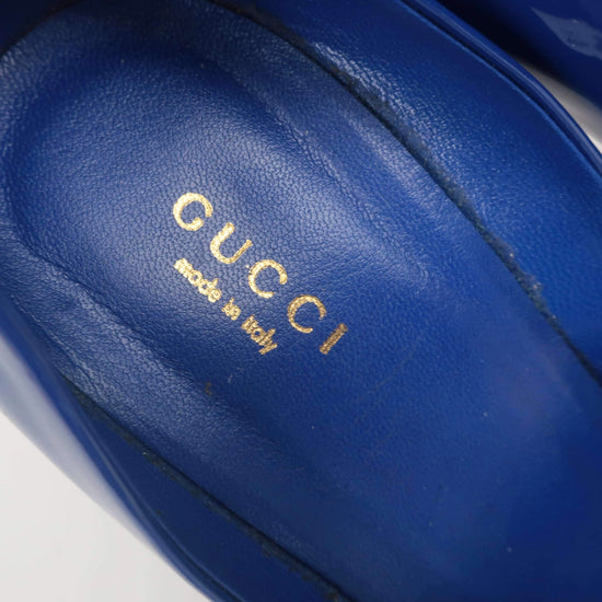 Gucci Gucci Gloria Deep Blue Patent Leather High Heel Pumps LVBagaholic