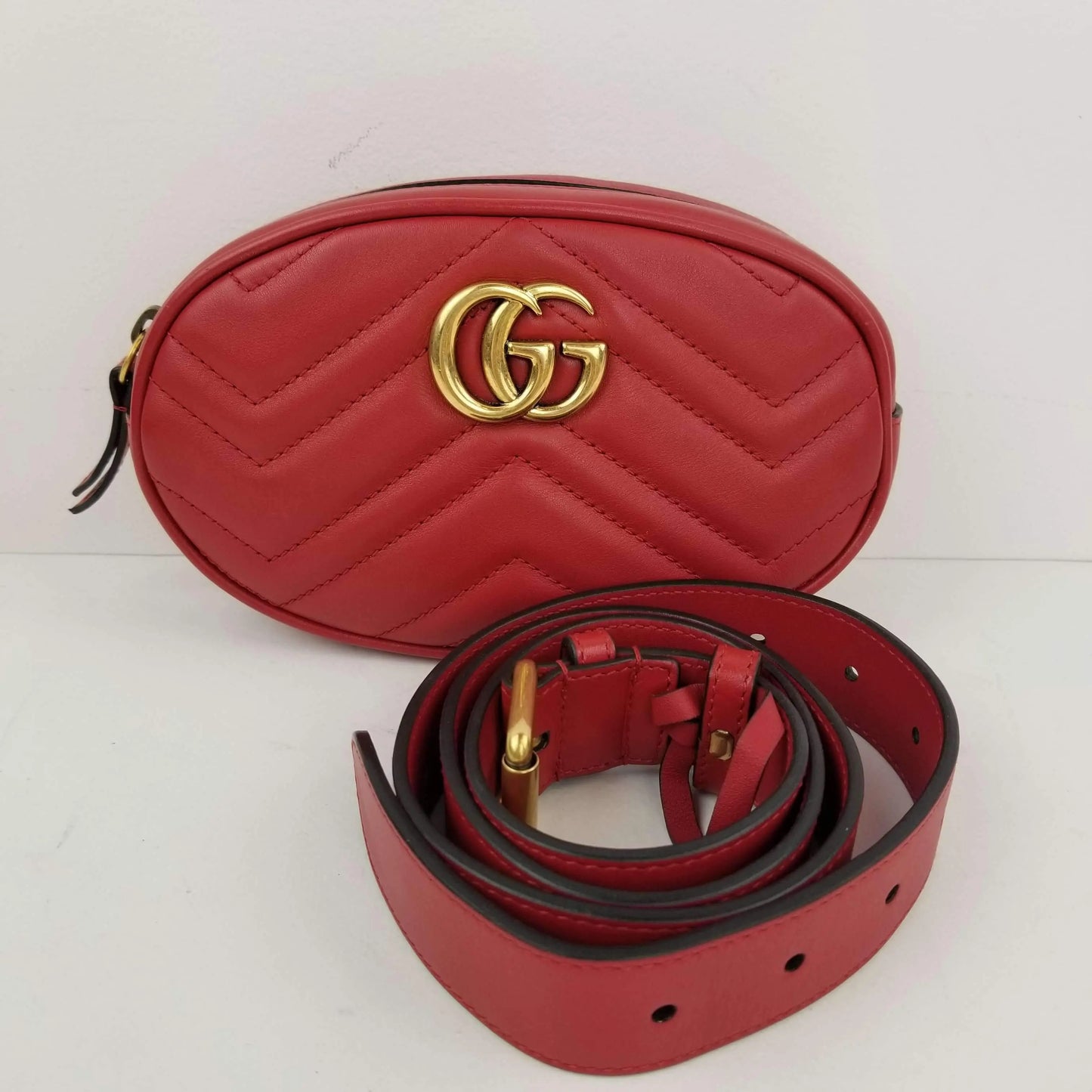 Gucci Gucci Red Quilted Leather GG Marmont Waist Belt Bag LVBagaholic