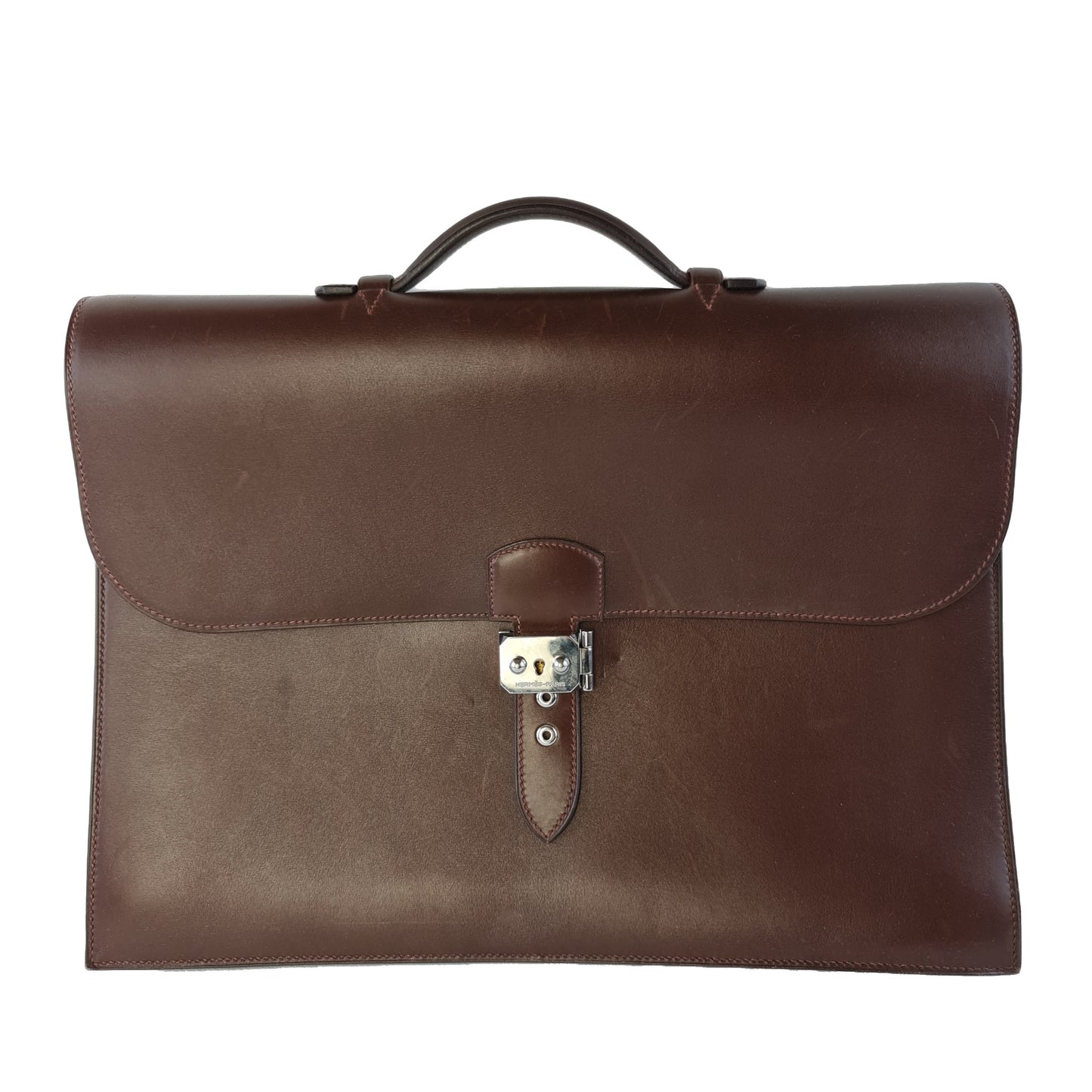 Hermes Hermes Brown Leather Sac a Depeche 40 Briefcase Bag G Square (2003) LVBagaholic