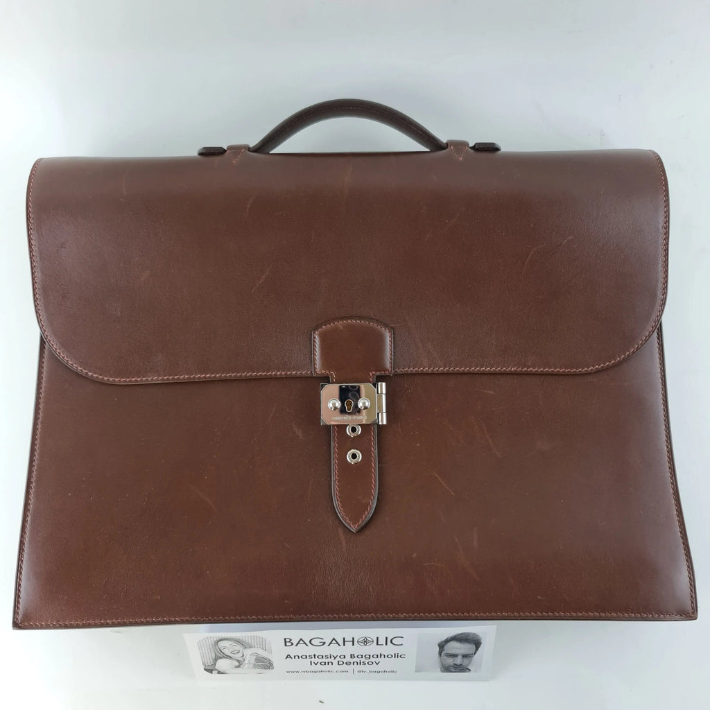 Hermes Brown Leather Sac a Depeche 40 Briefcase Bag G Square (2003 ...