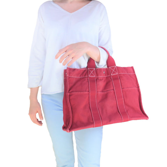 Load image into Gallery viewer, Hermes Hermes Red Cannes PM Beach Tote LVBagaholic
