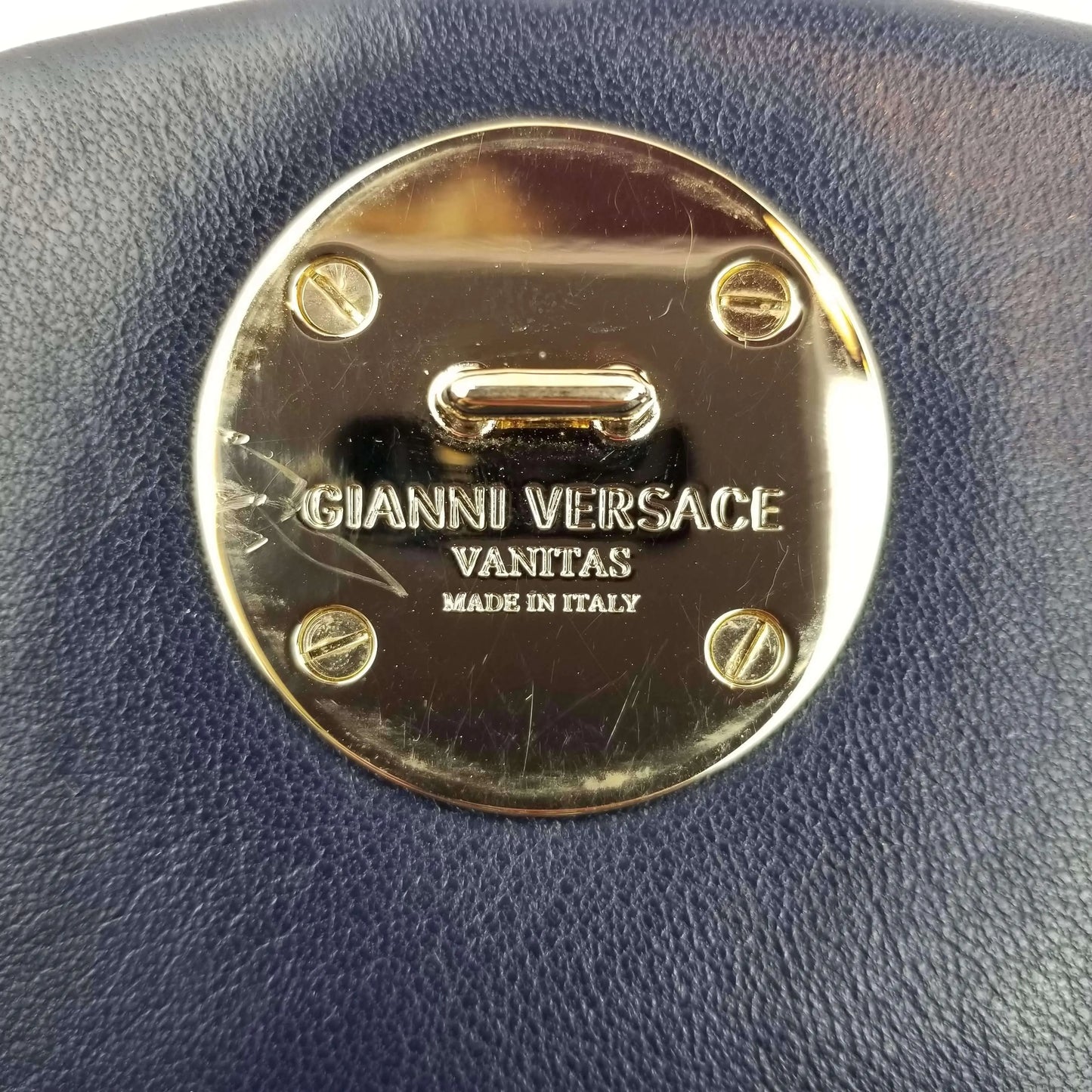Load image into Gallery viewer, LVBagaholic Versace Barocco Embroidered Altea Vanitas Dark Blue Leather Satchel Bag LVBagaholic
