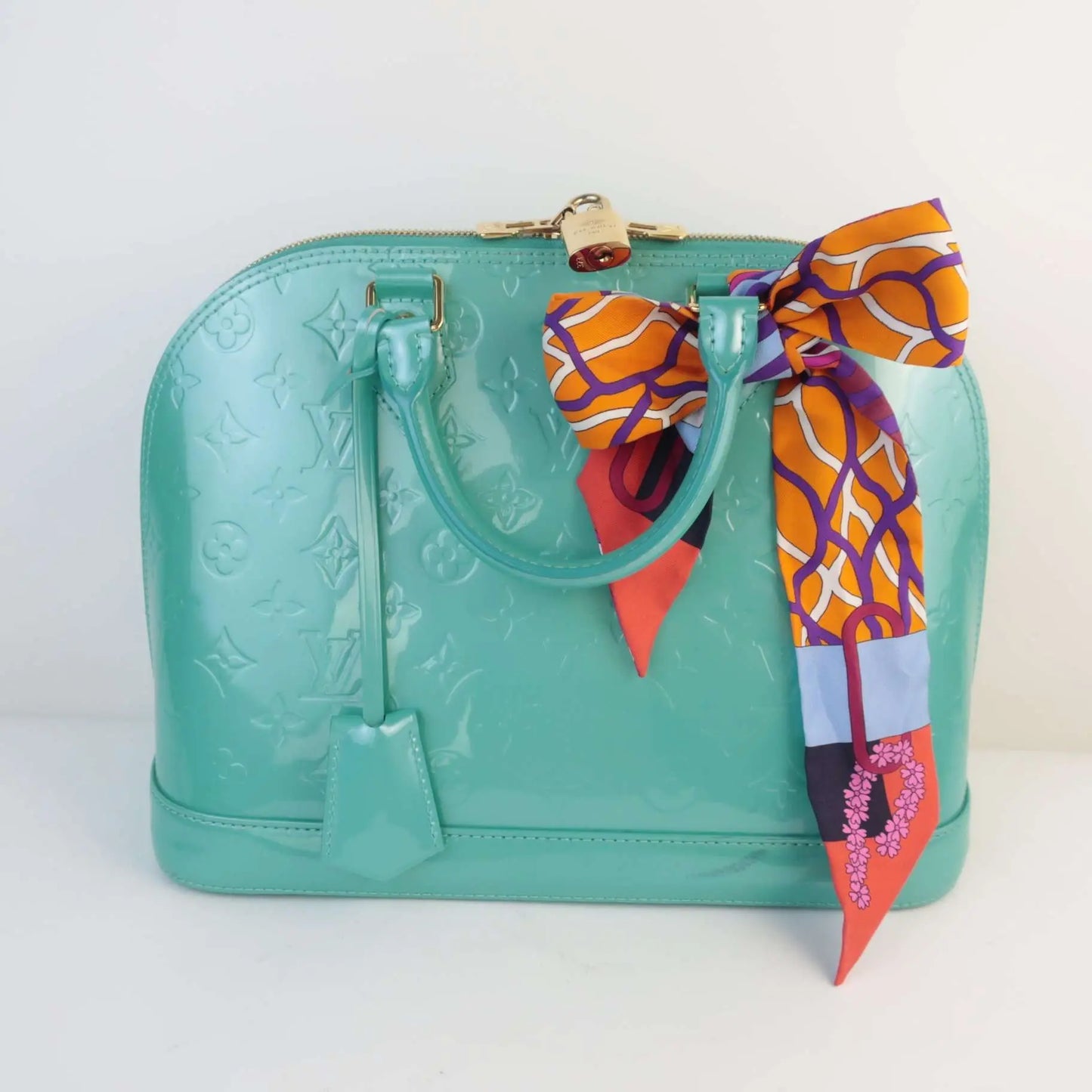 LV turquoise monogram vernis leather alma bb bag, Luxury, Bags