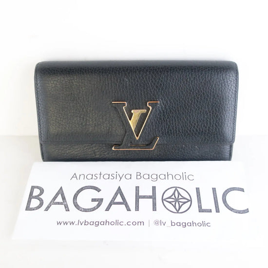 Louis Vuitton, Bags, Louis Vuitton Black Capucines Rare Taurillon Leather  Large Long Bill Wallet