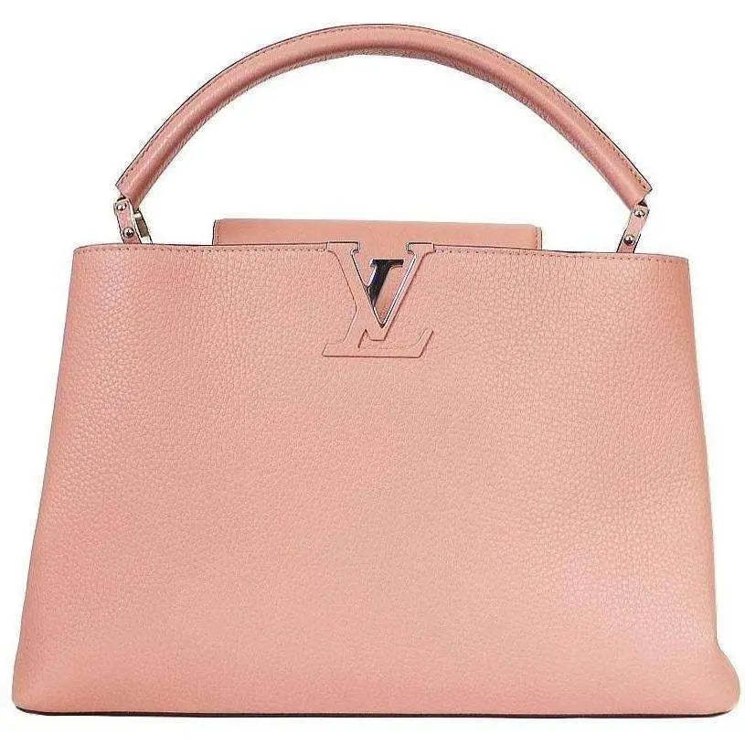 Louis Vuitton Pink Leather 'Capucines MM' w/ Black/Pink Twilly and
