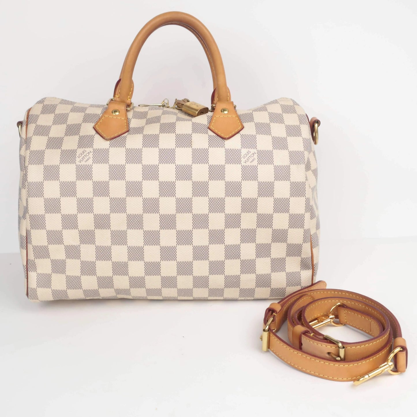 Louis Vuitton Damier Azur Speedy 30 Bandouliere White Bag – Bagaholic