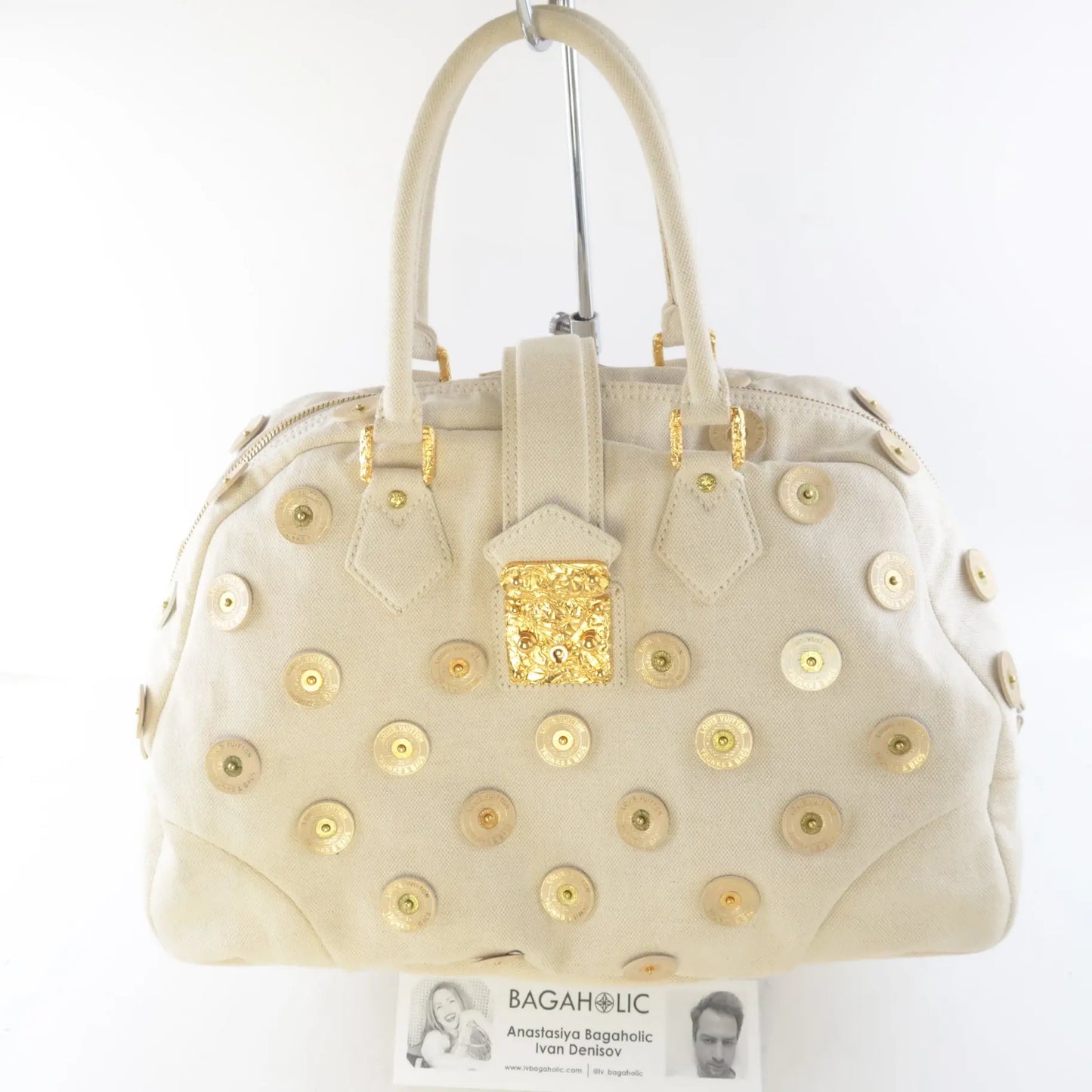 Load image into Gallery viewer, Louis Vuitton Louis Vuitton Limited Edition Beige Canvas Polka Dots Panema Bowly Bag LVBagaholic
