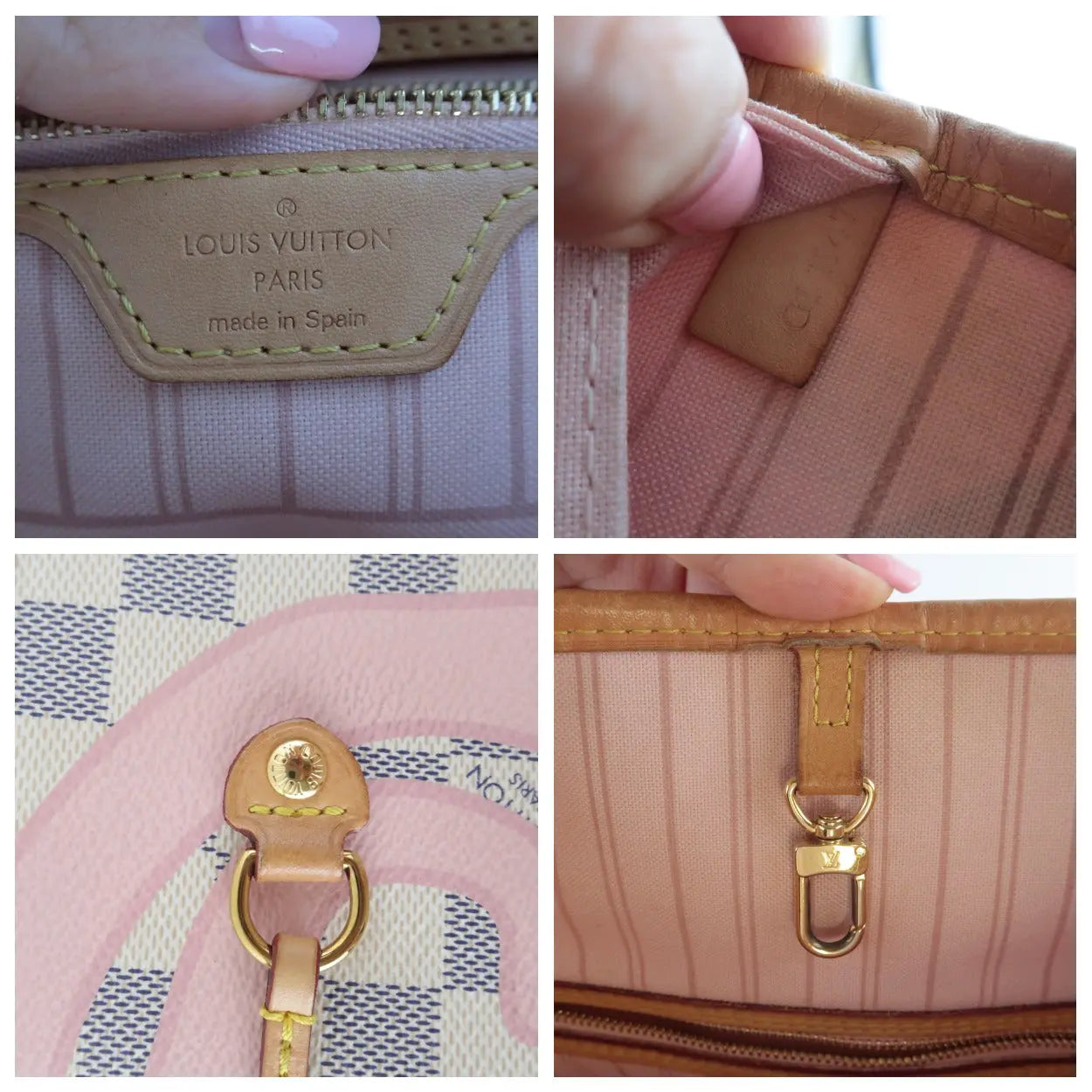 Only 1038.00 usd for LOUIS VUITTON Neverfull MM Tahitienne Damier Azur  Shoulder Bag Pink Online at the Shop