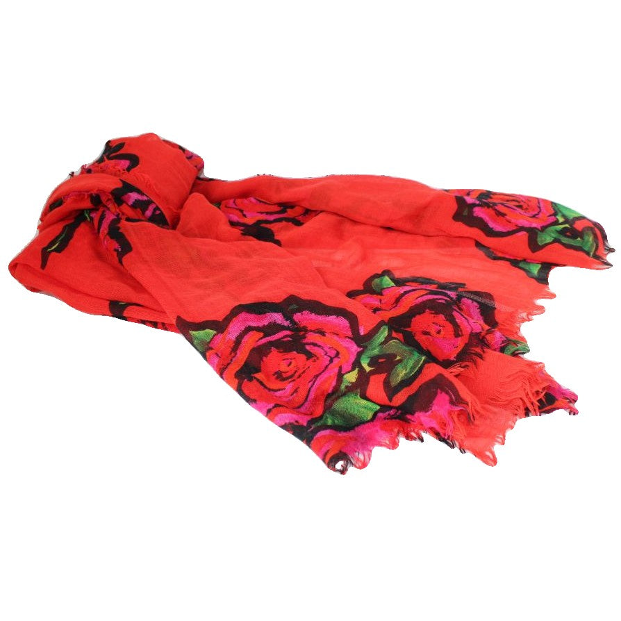 Louis Vuitton Red, Black, Orange Cashmere Frayed Hem Roses scarf — Labels  Resale Boutique